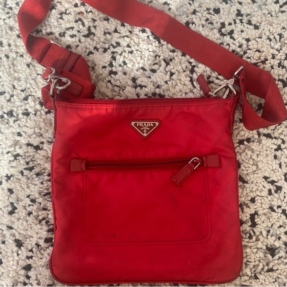 Red Prada Nylon Crossbody Bag